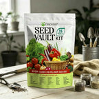 Blackiss Seed Vault Kit seed packet showing 35 varieties and heirloom seed mix