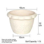 Cream embossed flower pot, 18cm diameter, 12cm height, 10cm base width