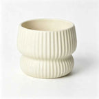 Cream ceramic ribbed planter vase with wide open top