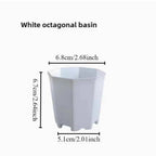 White octagonal planter pot, about 7cm high; 6.8cm top; 5.1cm base