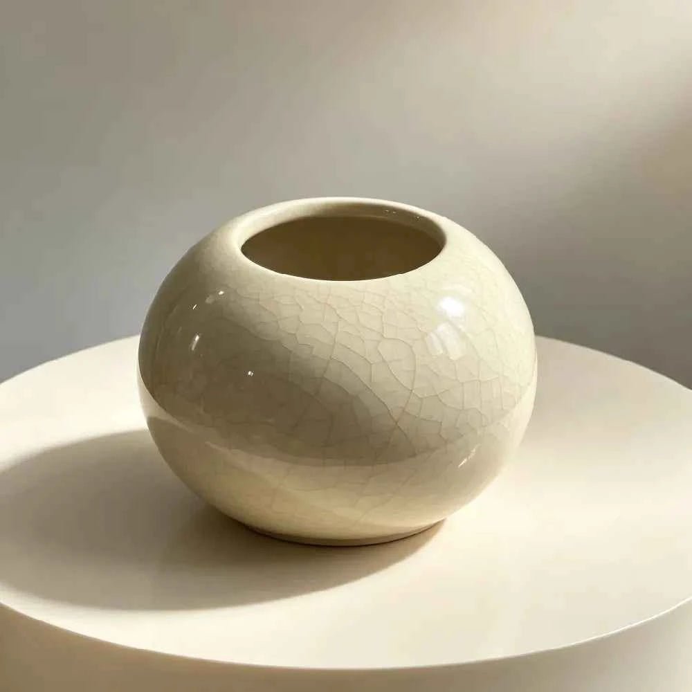 3-inch ceramic orb planter with round opening, glossy crackle glaze